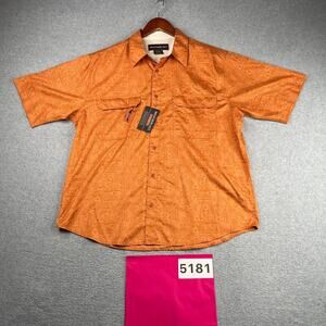 WeatherCast Shirt Large Orange Tribal Lightweight Button Up Short Sleeve Mens L